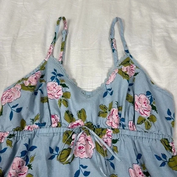 Vintage y2k Old Navy blue & pink floral babydoll mini summer dress - Picture 3 of 5